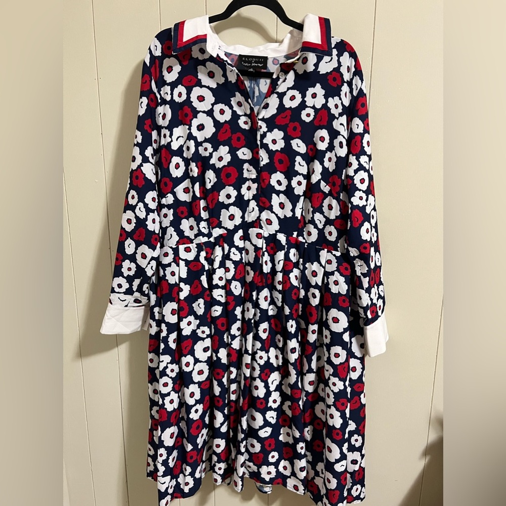 Eloquii X Katie Sturino plus size 18 2x vintage red blue wt flare flower dress